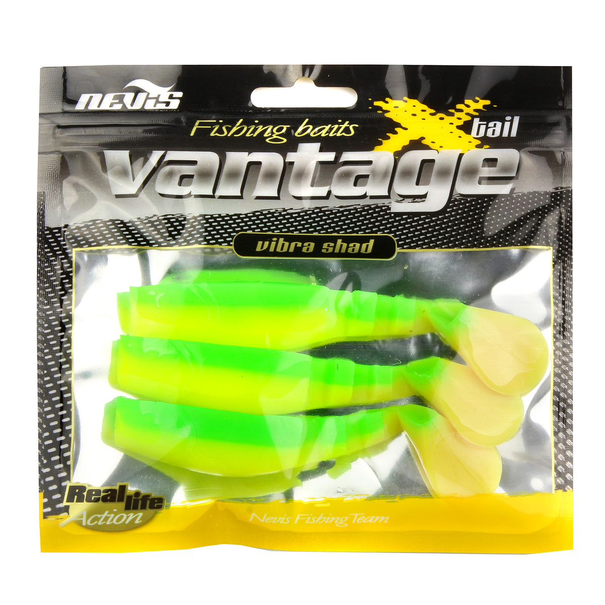 Nevis Vibra Shad Gumihal 10cm 3/cs – (705) Fekete-Sárga-Piros Flitter