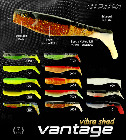 Nevis Vibra Shad Gumihal 7cm 6/cs – (105) Fekete-Zöld-Piros Flitter