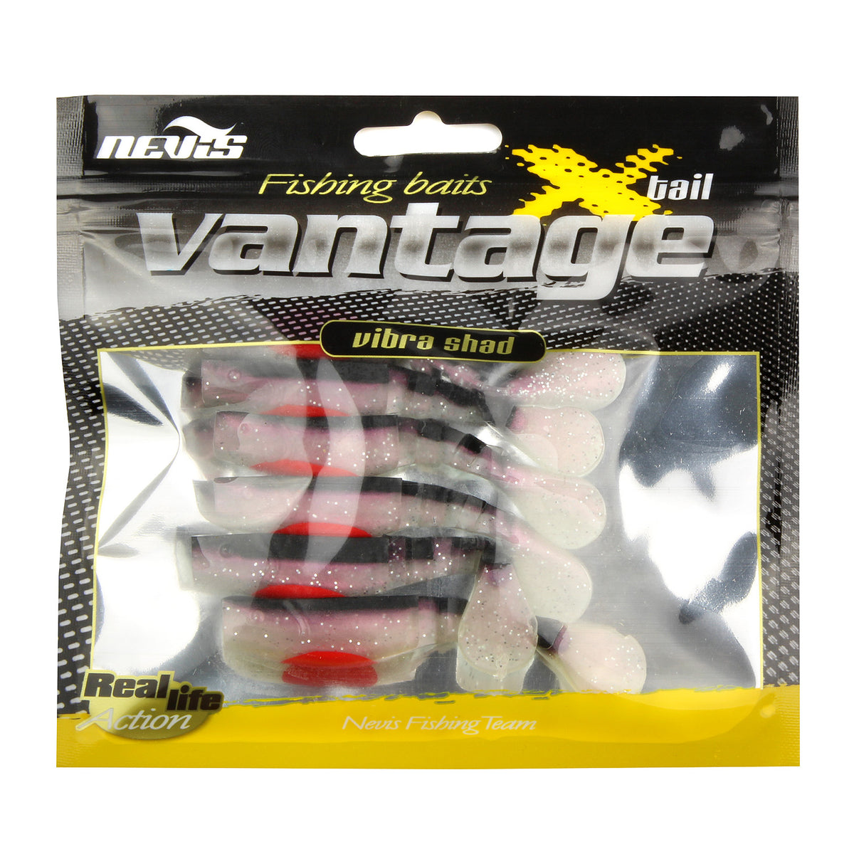 Nevis Vibra Shad Gumihal 7cm 6/cs – (105) Fekete-Zöld-Piros Flitter