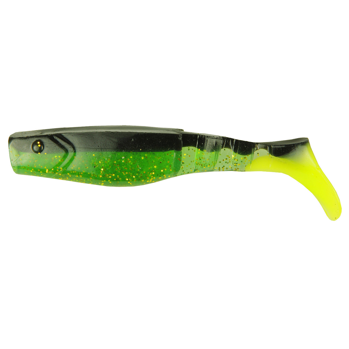 Nevis Vibra Shad Gumihal 7cm 6/cs – (505) Fekete-Zöld-Sárga Flitter