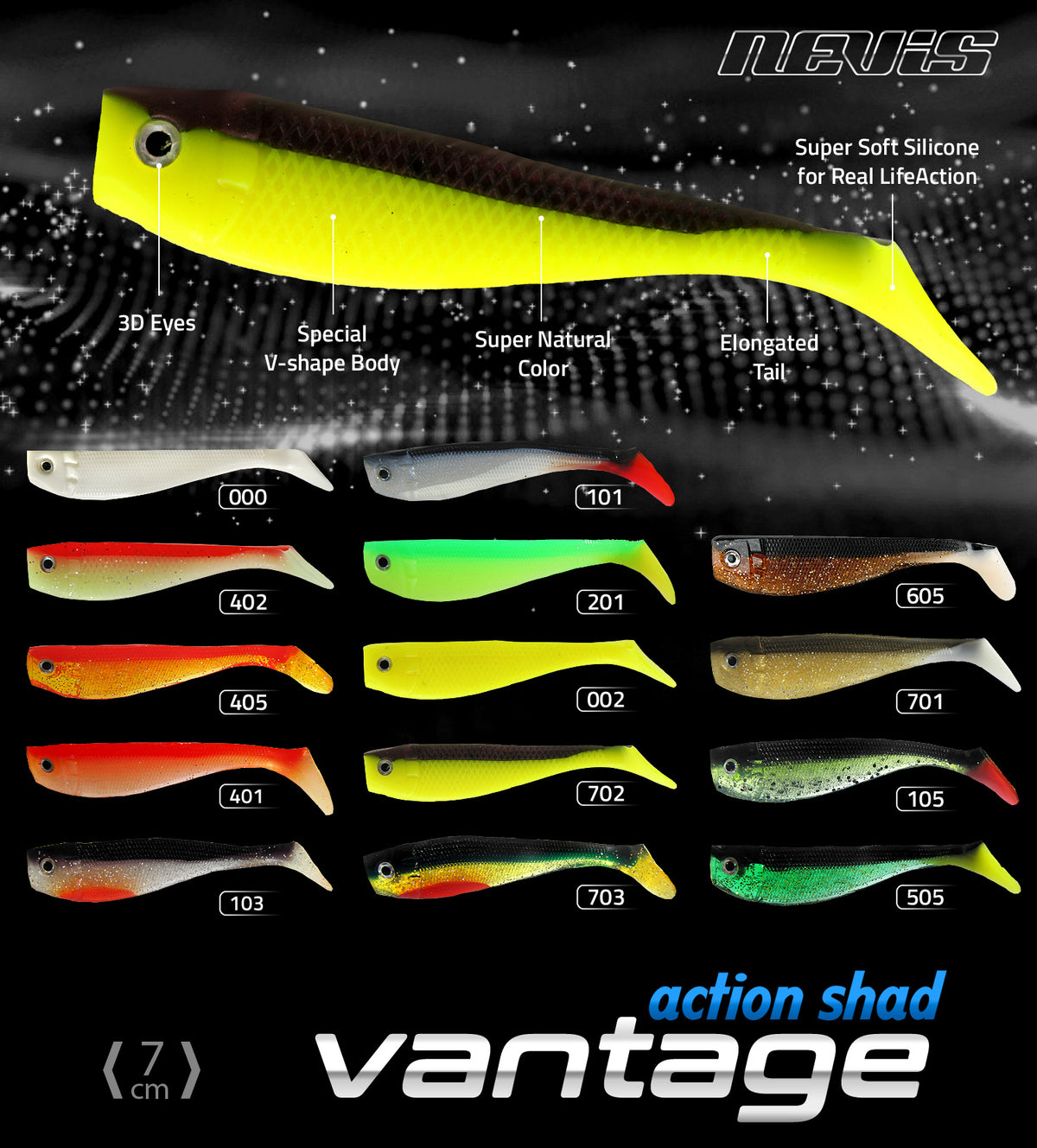 Nevis Action Shad gumihal 7cm 6/cs