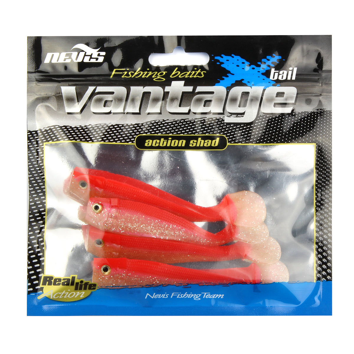 Nevis Action Shad Gumihal 9cm 4/cs – Fekete-Zöld-Piros Flitter