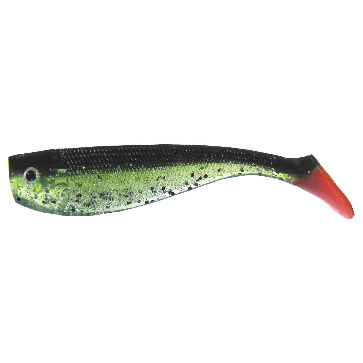 Nevis Action Shad Gumihal 9cm 4/cs – Fekete-Zöld-Piros Flitter